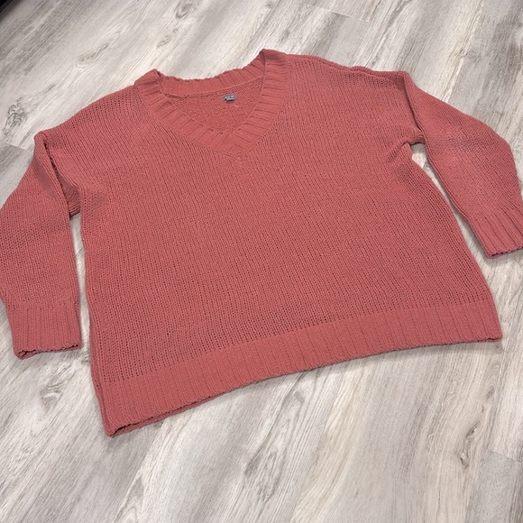 Aerie Dusty Rose Cozy Knit V-Neck Relaxed Fit Oversized LS Sweater / NWOT / Sz M - Picture 2 of 8